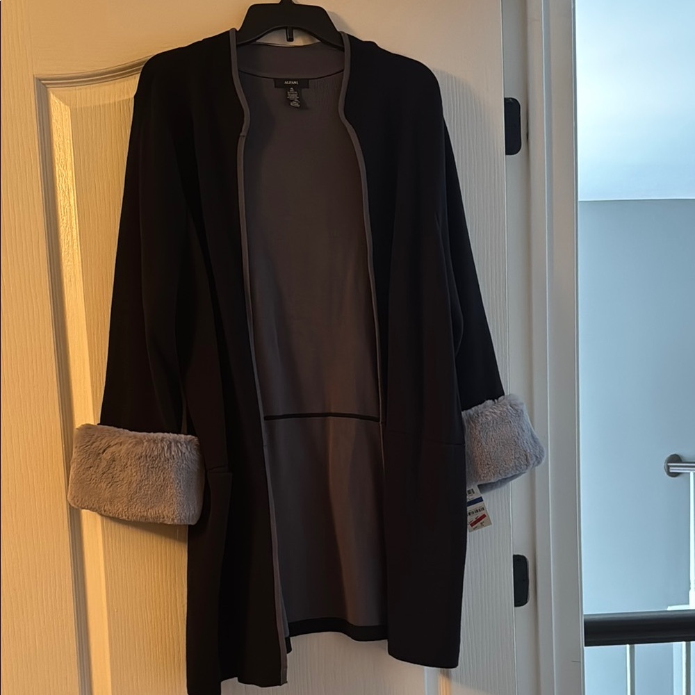Alfani Black Cardigan with Gray Trim
